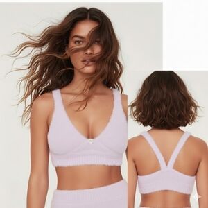Nwt For Love and Lemons Devon Lilac Soft Fuzzy Knit Bra Crop Top Bralette